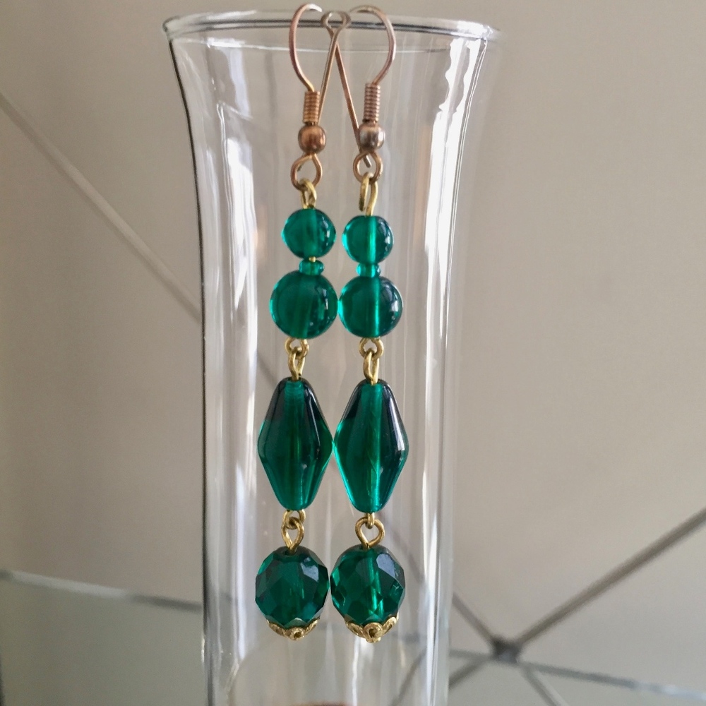 Acrylic green & gold drop earrings